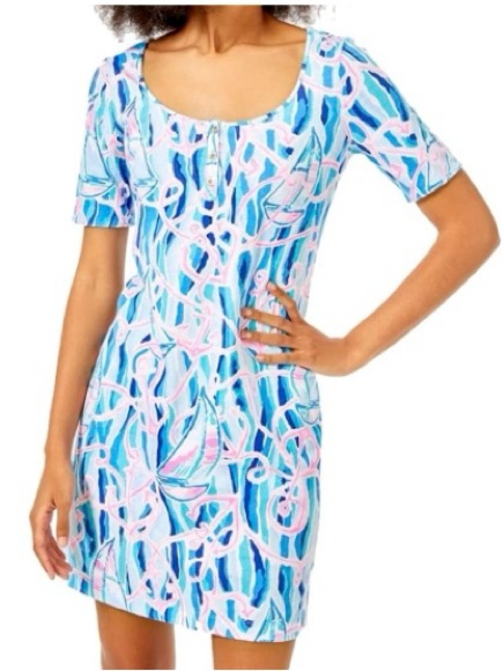 Lilly Pulitzer Gavyn Dress Skim Blue Reel Nauti Cotton Jersey Dress